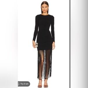 Alice and Olivia Black Long-Sleeve Fringe Hem Evening Dress. Worn once